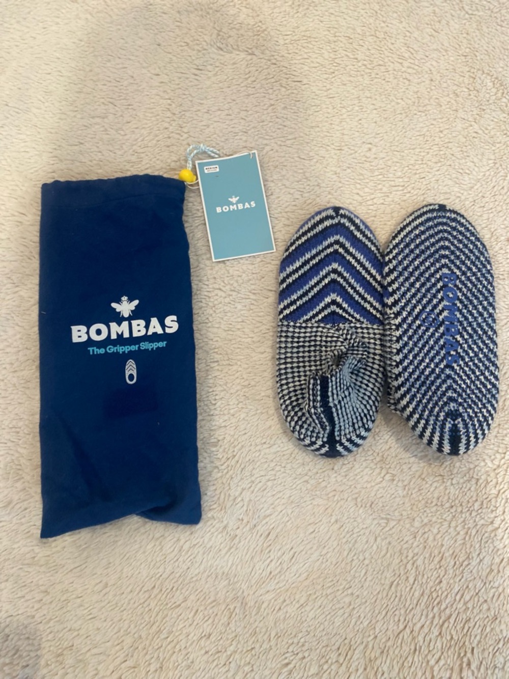 Bombas Gripper Slippers Blue Knit House Slippers Medium NWT
